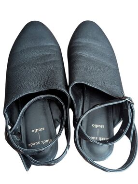 Women's Black Suede  Studio Leather Slingback Flats